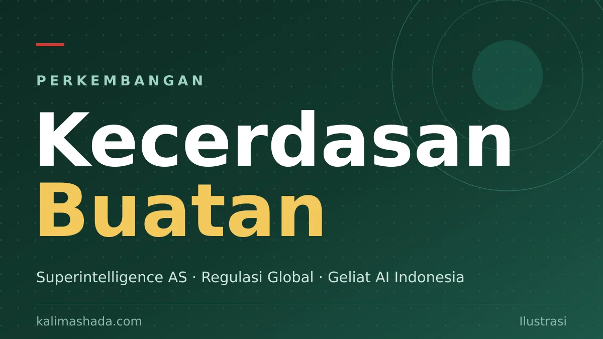 Ilustrasi kecerdasan buatan bergaya editorial dengan teks Kecerdasan Buatan